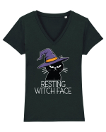 Resting Witch Face Halloween Cat Tricou mânecă scurtă guler V Damă Evoker