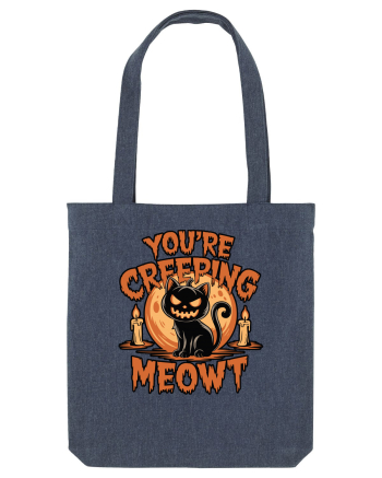 You're Creeping Meowt Pumpkin Face Cat Halloween Midnight Blue