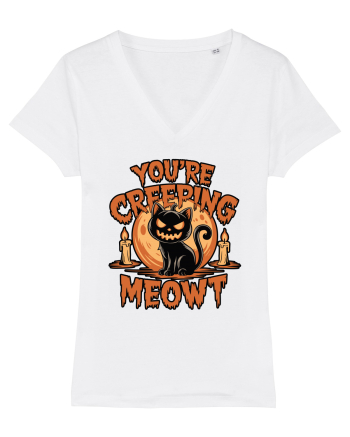You're Creeping Meowt Pumpkin Face Cat Halloween White