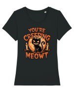 You're Creeping Meowt Pumpkin Face Cat Halloween Tricou mânecă scurtă guler larg fitted Damă Expresser