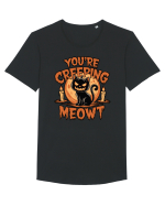 You're Creeping Meowt Pumpkin Face Cat Halloween Tricou mânecă scurtă guler larg Bărbat Skater