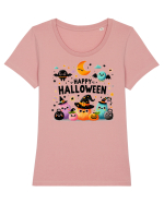 Happy Halloween cute ghost buddies Tricou mânecă scurtă guler larg fitted Damă Expresser