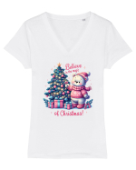 cu ursuleți si urări de Crăciun - Believe in the magic of Christmas Tricou mânecă scurtă guler V Damă Evoker