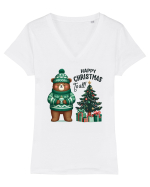 cu ursuleți si urări de Crăciun - Happy Christmas to all Tricou mânecă scurtă guler V Damă Evoker