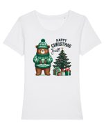 cu ursuleți si urări de Crăciun - Happy Christmas to all Tricou mânecă scurtă guler larg fitted Damă Expresser