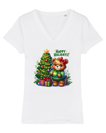 cu ursuleți si urări de Crăciun - Happy Holidays White