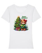 cu ursuleți si urări de Crăciun - Happy Holidays Tricou mânecă scurtă guler larg fitted Damă Expresser