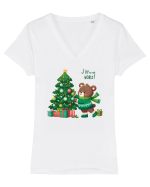 cu ursuleți si urări de Crăciun - Joy to the world Tricou mânecă scurtă guler V Damă Evoker