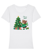 cu ursuleți si urări de Crăciun - Joy to the world Tricou mânecă scurtă guler larg fitted Damă Expresser