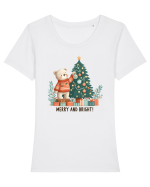 cu ursuleți si urări de Crăciun - Merry and Bright Tricou mânecă scurtă guler larg fitted Damă Expresser