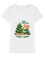 cu ursuleți si urări de Crăciun - Merry Christmas Tricou mânecă scurtă guler V Damă Evoker
