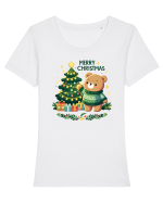 cu ursuleți si urări de Crăciun - Merry Christmas Tricou mânecă scurtă guler larg fitted Damă Expresser