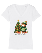 cu ursuleți si urări de Crăciun - Stay warm and merry Tricou mânecă scurtă guler V Damă Evoker