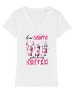 Crăciunul in roz - Dear Santa - just bring coffee Tricou mânecă scurtă guler V Damă Evoker