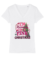 Crăciunul in roz - I am dreaming of a Pink Christmas Tricou mânecă scurtă guler V Damă Evoker