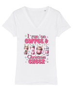 Crăciunul in roz - I run on coffee and Christmas cheer Tricou mânecă scurtă guler V Damă Evoker