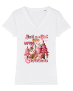 Crăciunul in roz - Just a girl who loves Christmas Tricou mânecă scurtă guler V Damă Evoker