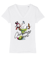 cu vin si umor de  Crăciun - Green Christmas Spirit Tricou mânecă scurtă guler V Damă Evoker
