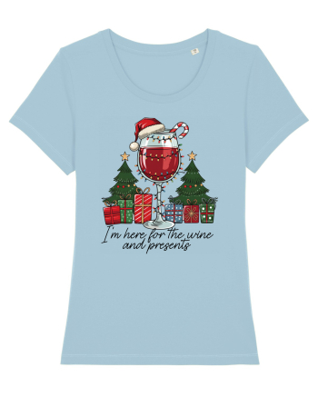 cu vin si umor de  Crăciun - I am here for the wine and presents Sky Blue