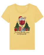 cu vin si umor de  Crăciun - I am here for the wine and presents Tricou mânecă scurtă guler larg fitted Damă Expresser