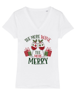 cu vin si umor de  Crăciun - The more wine the more merry Tricou mânecă scurtă guler V Damă Evoker