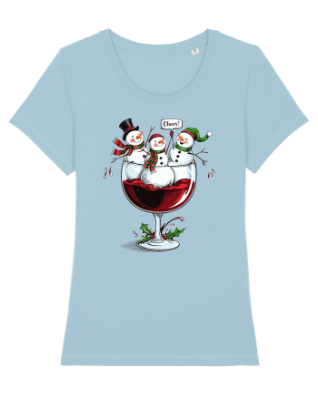 cu vin si umor de  Crăciun - Wine and cheering snowmen Sky Blue