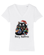 de Crăciun cu pisici rebele - Merry Fluffmas Tricou mânecă scurtă guler V Damă Evoker