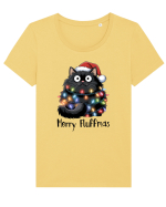 de Crăciun cu pisici rebele - Merry Fluffmas Tricou mânecă scurtă guler larg fitted Damă Expresser