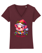 nonconformist de Crăciun - Merry oinkmas Tricou mânecă scurtă guler V Damă Evoker