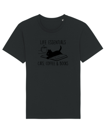 Cats Coffee and Books Black