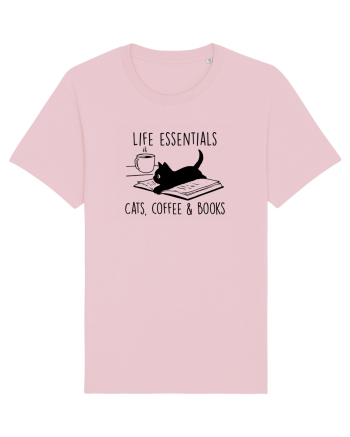 Cats Coffee and Books Cotton Pink