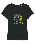 ÎNCHIDE OCHII CA SĂ VEZI LUMEA ALTFEL Tricou mânecă scurtă guler larg fitted Damă Expresser