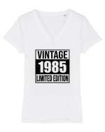 Vintage 1985 limited edition B&W - Cadou aniversar 1985 Tricou mânecă scurtă guler V Damă Evoker