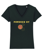 POWERED BY PIZZA Tricou mânecă scurtă guler V Damă Evoker
