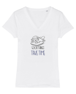GOOD THINGS TAKE TIME - LUCRURILE BUNE AU NEVOIE DE TIMP Tricou mânecă scurtă guler V Damă Evoker