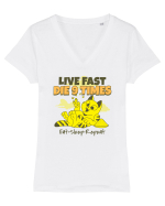 Cu pisici- funny cat, live fast, die 9 times Tricou mânecă scurtă guler V Damă Evoker