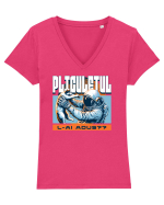 Cu pisici și astronauti- Ai adus plic? Tricou mânecă scurtă guler V Damă Evoker
