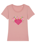 Love is everywhere, anytime. Tricou mânecă scurtă guler larg fitted Damă Expresser