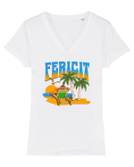 Fericire la mare  Tricou mânecă scurtă guler V Damă Evoker