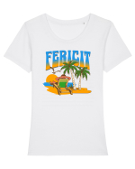Fericire la mare  Tricou mânecă scurtă guler larg fitted Damă Expresser