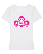 Pixel art Y2K Femeie puternica  Tricou mânecă scurtă guler larg fitted Damă Expresser