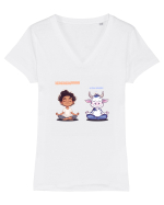 MMMUUU - AUUMMM - MEDITATIE - YOGA Tricou mânecă scurtă guler V Damă Evoker