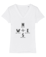 BUSOLA -  COMPASS - NOWHERE EVERYWHERE SOMEWHERE WHO KNOWS 2 Tricou mânecă scurtă guler V Damă Evoker