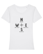 BUSOLA -  COMPASS - NOWHERE EVERYWHERE SOMEWHERE WHO KNOWS 2 Tricou mânecă scurtă guler larg fitted Damă Expresser