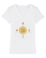 BUSOLA -  COMPASS - NOWHERE EVERYWHERE SOMEWHERE WHO KNOWS 4 Tricou mânecă scurtă guler V Damă Evoker