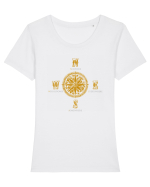 BUSOLA -  COMPASS - NOWHERE EVERYWHERE SOMEWHERE WHO KNOWS 4 Tricou mânecă scurtă guler larg fitted Damă Expresser
