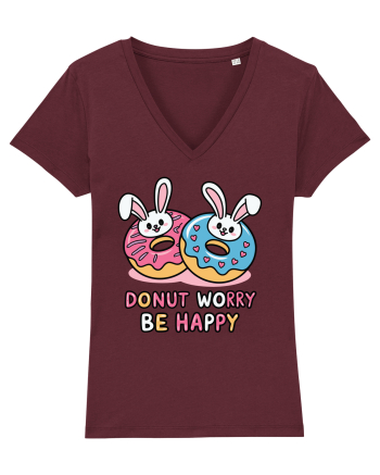 Donut Worry Be Happy | Funny Donut Puns Burgundy