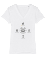 BUSOLA -  COMPASS - NOWHERE EVERYWHERE SOMEWHERE WHO KNOWS 5 ok Tricou mânecă scurtă guler V Damă Evoker