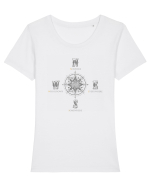 BUSOLA -  COMPASS - NOWHERE EVERYWHERE SOMEWHERE WHO KNOWS 5 ok Tricou mânecă scurtă guler larg fitted Damă Expresser