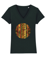 AFRICA - GEOMETRIC FLORAL - TRADITIONAL AFRICAN   Tricou mânecă scurtă guler V Damă Evoker